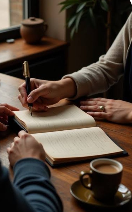 A one-to-one coaching conversation with notes